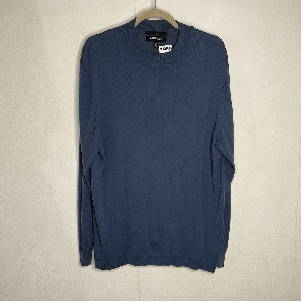 MURANO Men's Size XL Teal Mock Neck Sweater 100% Silk Long Sleeve Timeless